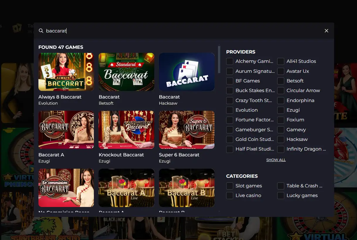 Live-Baccarat-Tisch im Betizy Casino