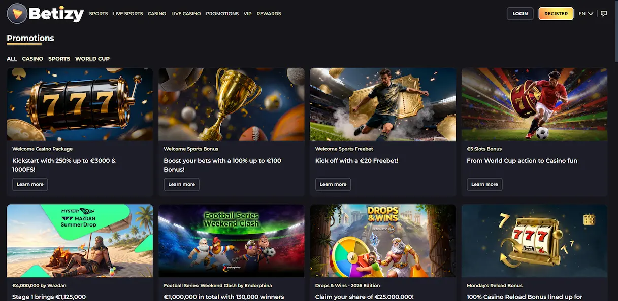 Betizy Willkommensbonus Willkommensbonus-Angebot im Betizy Casino