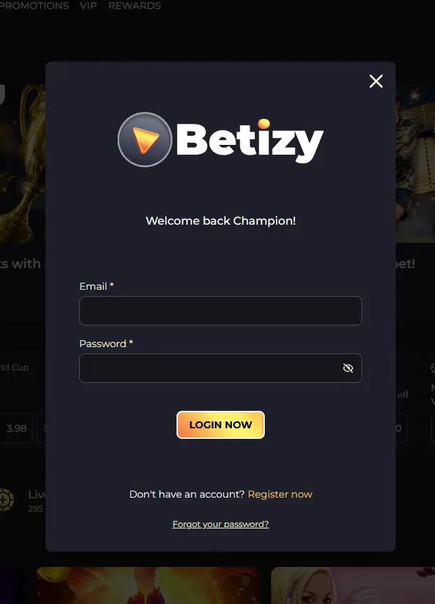 Anmeldemaske von Betizy Betizy Login-Formular mit E-Mail und Passwort