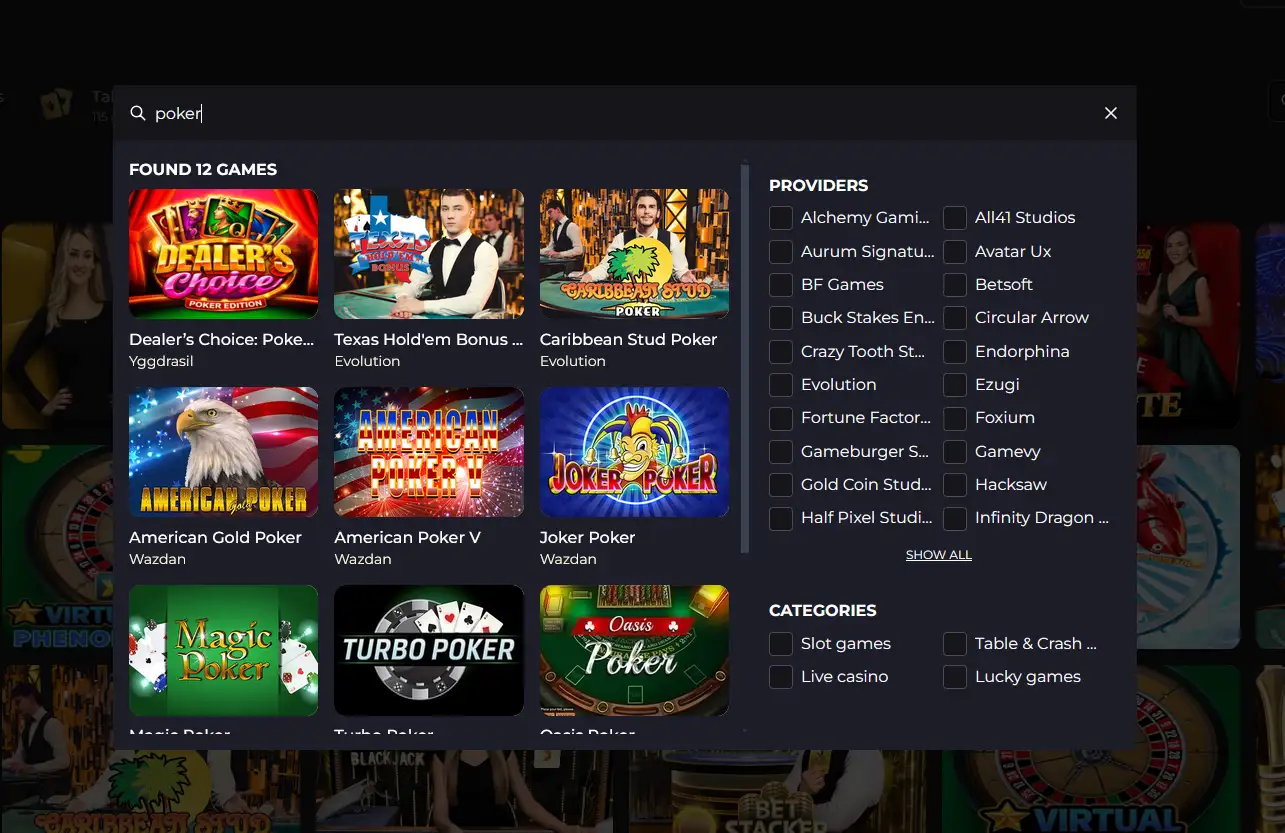 Live-Poker-Tisch im Betizy Casino