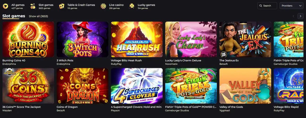 Auswahl an Spielautomaten im Betizy Casino